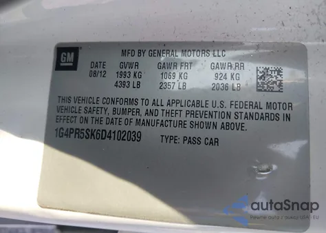 2013 Buick Verano Convenience Group из США, поврежденный, VIN 1G4PR5SK6D4102039